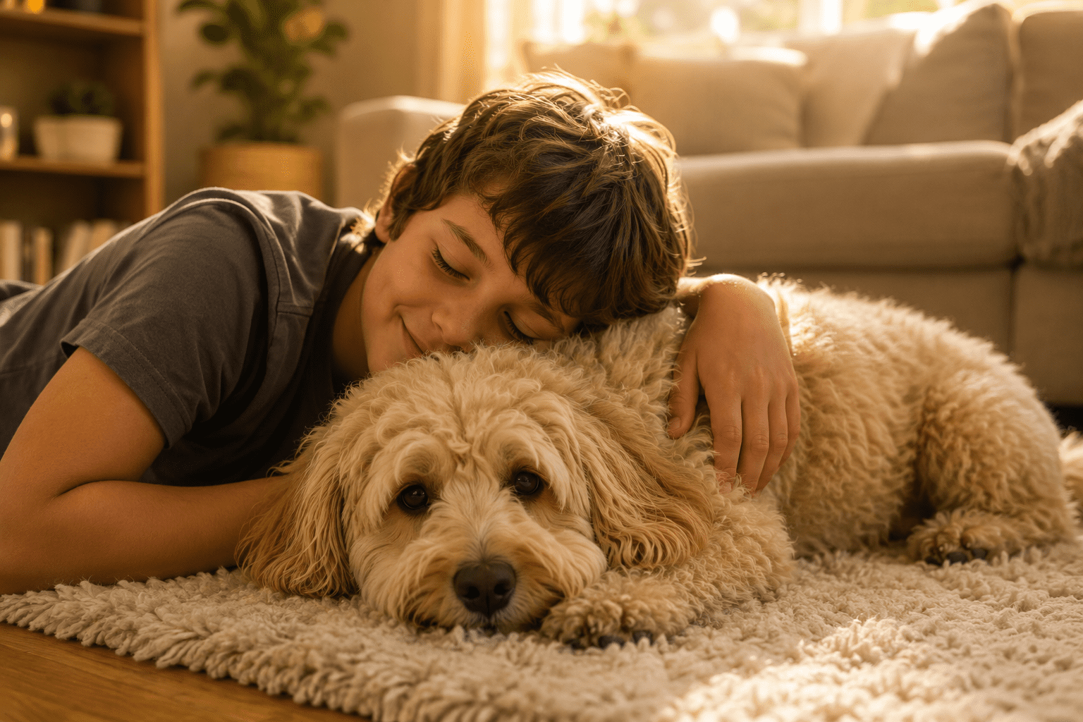 autism-service-dog-cost-worth-it-habibi-bear Neurodivergent child with autism service dog showing the value beyond the cost