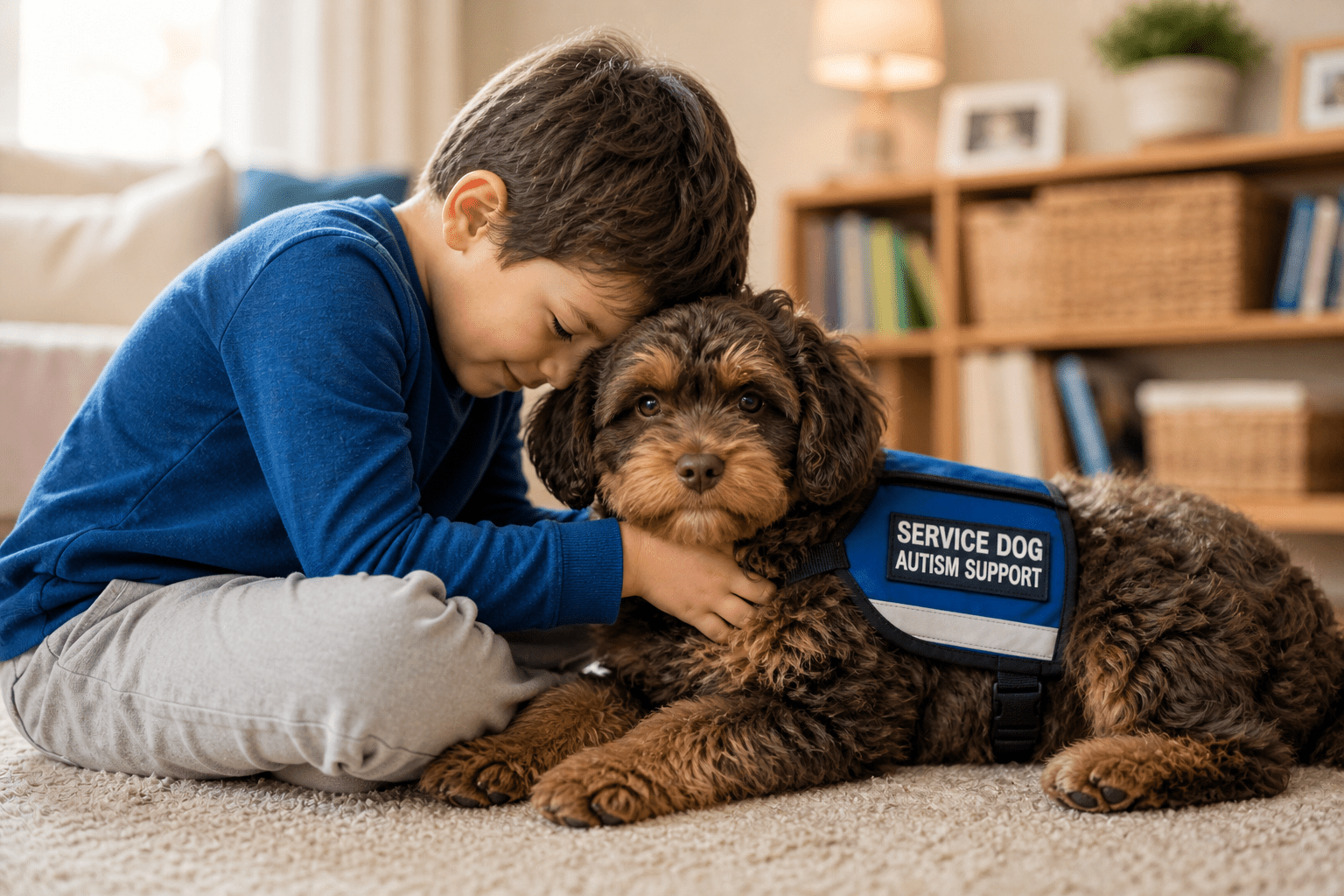 service-dogs-for-autism-habibi-bear-puppy-child The Habibi working as a service dog for autism